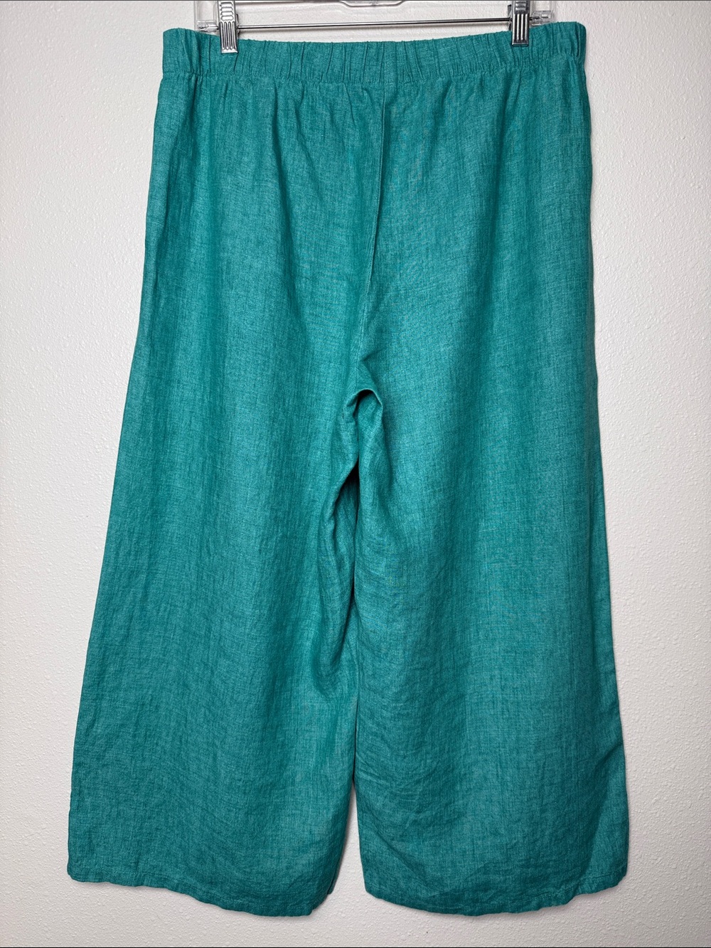 Eileen Fisher Organic Linen Wide Leg Crop Pants M Teal Pull On Pockets - Picture 5 of 10